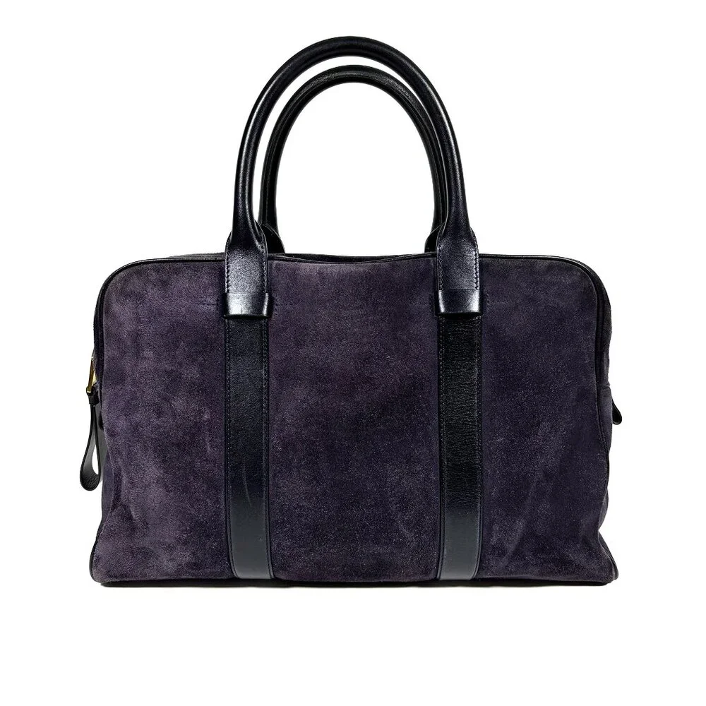 TOM FORD Men's Buckley Briefcase Suede Weekend Bag Plum